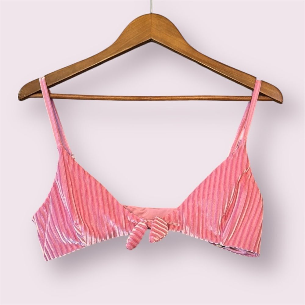DIPPIN DAISYS Pink Ribbed Velvet Tie Knot Bikini Top *NEW*